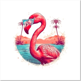 Pink Flamingo with sunglasses Posters and Art